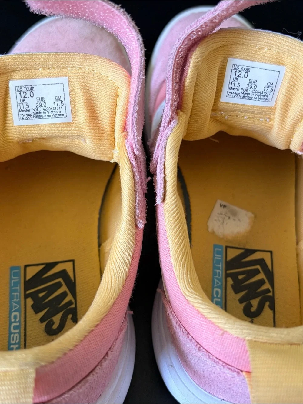 Vans UltraRange Kids Pink, White and Yellow Velcro Sneakers